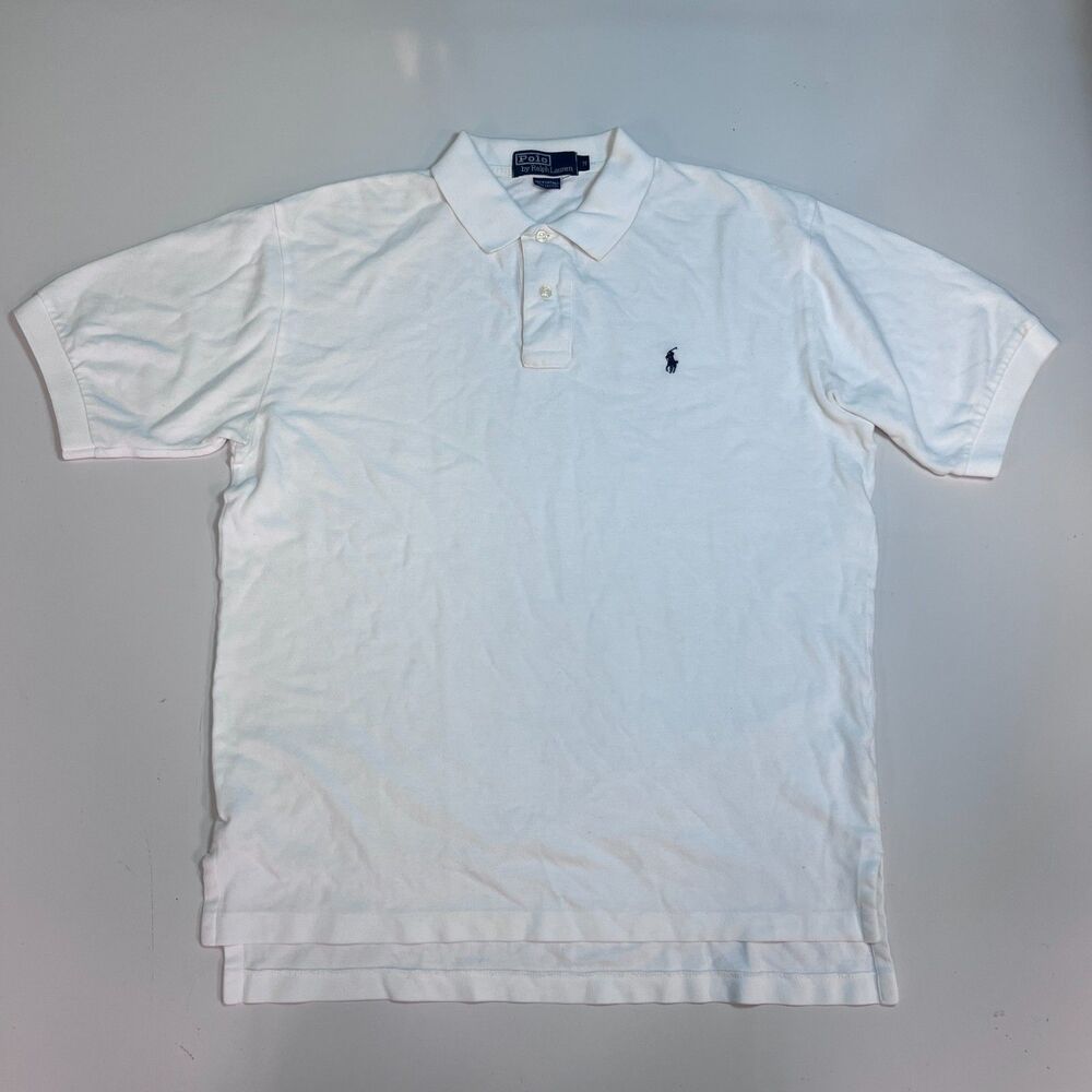 Vintage Polo Ralph Lauren Mens Polo Shirt M White Navy Pony Pique Cotton 90s